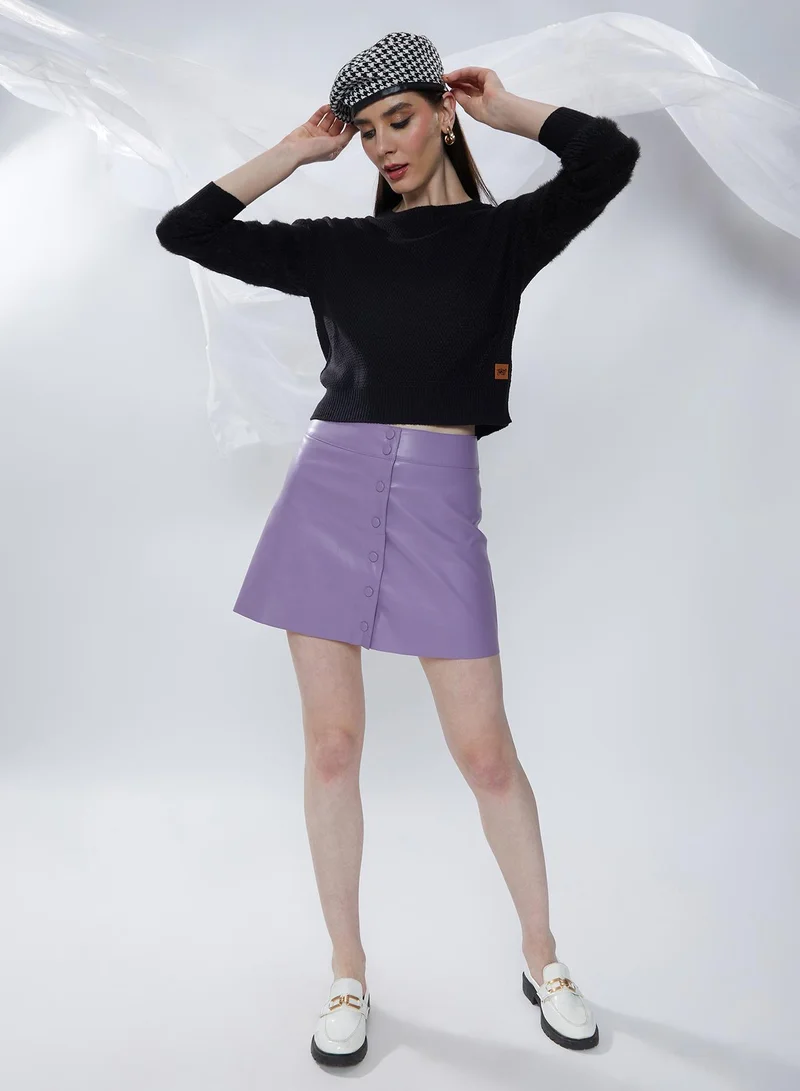 كامبوس سوترا Women's Midnight Black Solid Crop Pullover Sweater