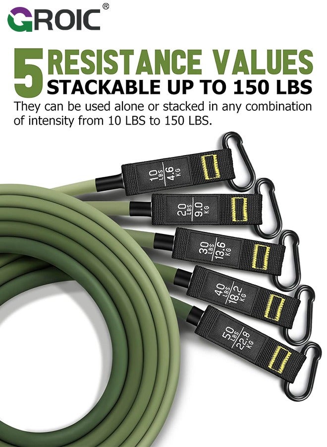 GROIC Resistance Bands, Exercise Bands with Handles, Fitness Bands, for Heavy Resistance Training, Physical Therapy, Shape Body, Yoga, Home Workout Set,Resistance Bands for Working Out(150 lbs) - Image 3