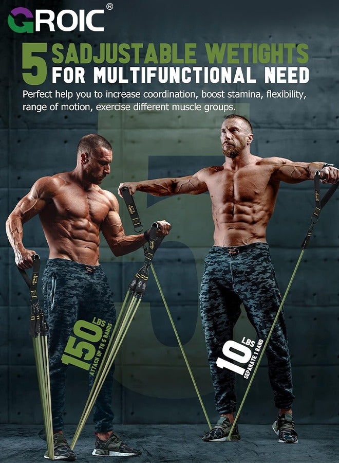 GROIC Resistance Bands, Exercise Bands with Handles, Fitness Bands, for Heavy Resistance Training, Physical Therapy, Shape Body, Yoga, Home Workout Set,Resistance Bands for Working Out(150 lbs) - Image 2