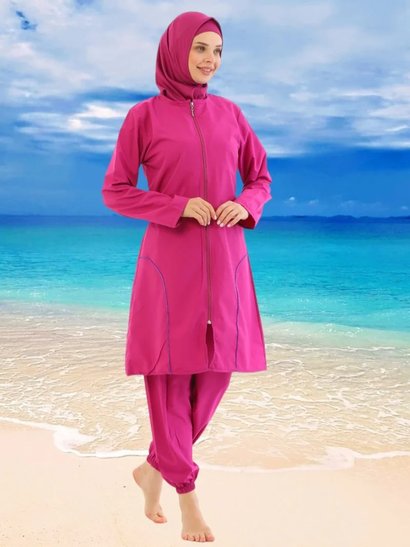 Tezzgelsin Women's Parachute Model Long Sleeve Zippered Wide Leg Hijab Swimsuit
