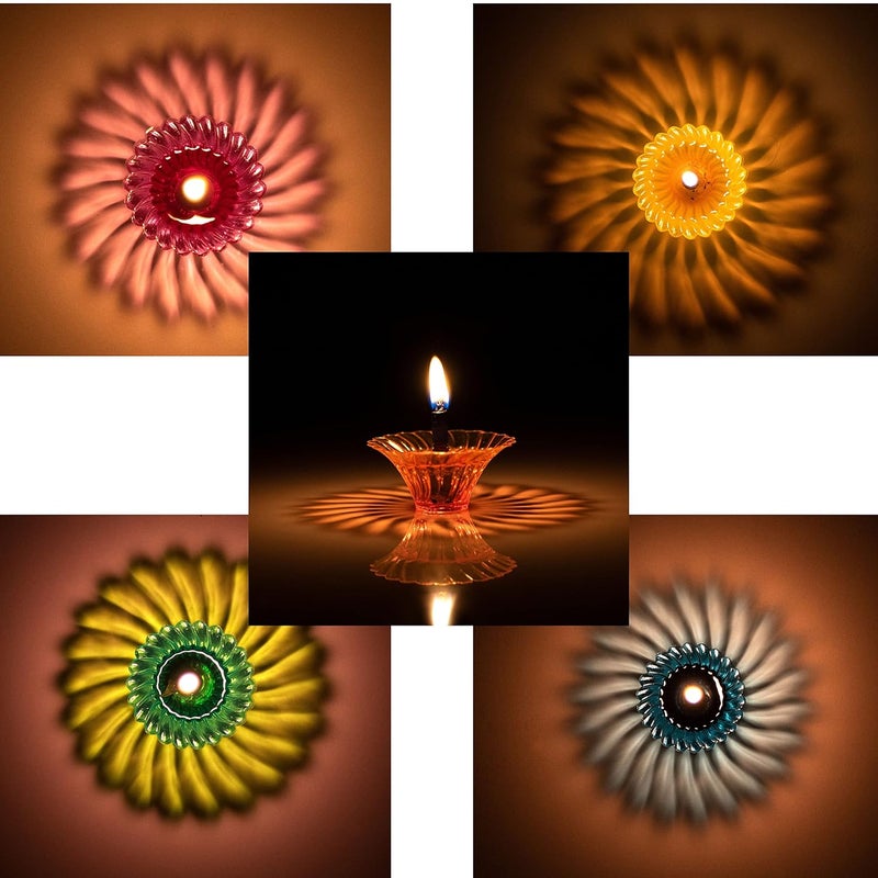 Indian Karigar 12pcs Diwali Diyas Colourful 3D Reflection Diya For Decor Sun Shape Shadow Reflective Diyas Reusable Navratri Lights Multicolour - Image 3