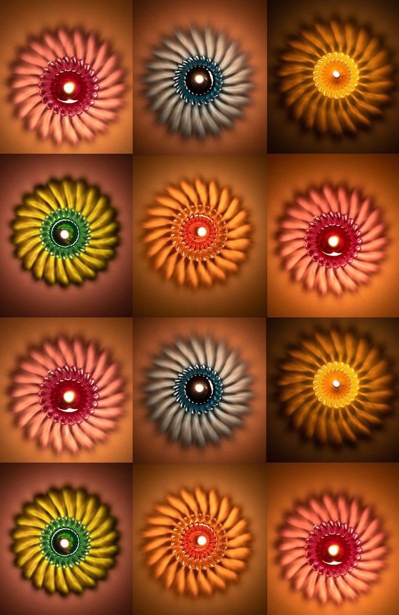 Indian Karigar 12pcs Diwali Diyas Colourful 3D Reflection Diya For Decor Sun Shape Shadow Reflective Diyas Reusable Navratri Lights Multicolour - Image 1