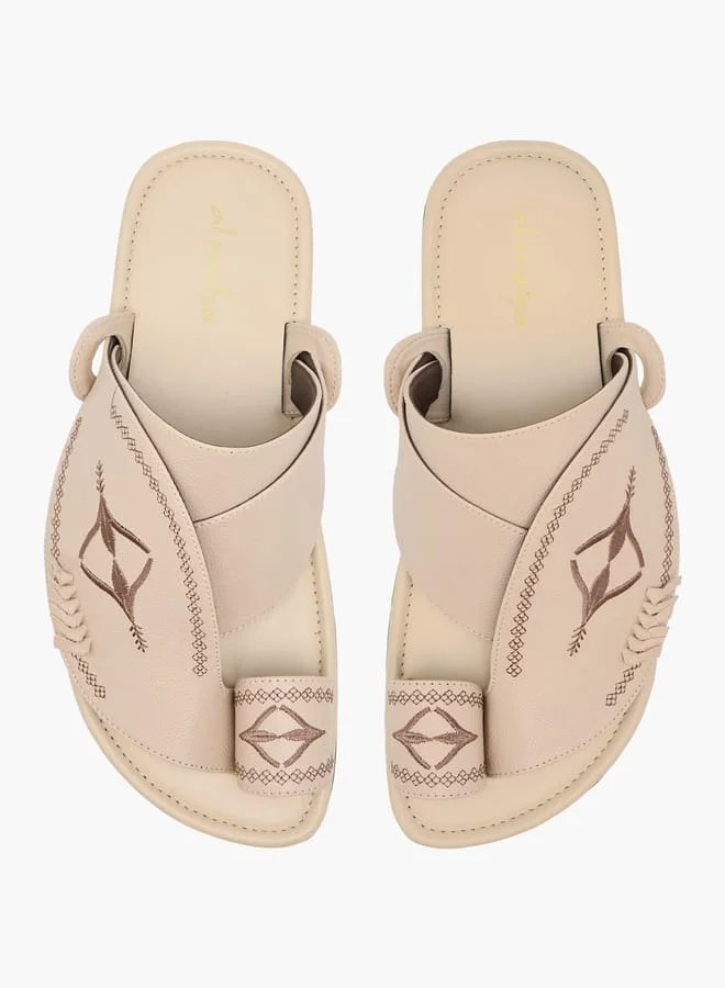 Al Waha Men Embroidered Slip-On Arabic Sandals with Toe Loop
