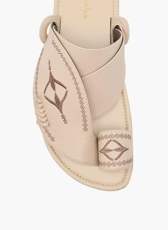 Al Waha Men Embroidered Slip-On Arabic Sandals with Toe Loop