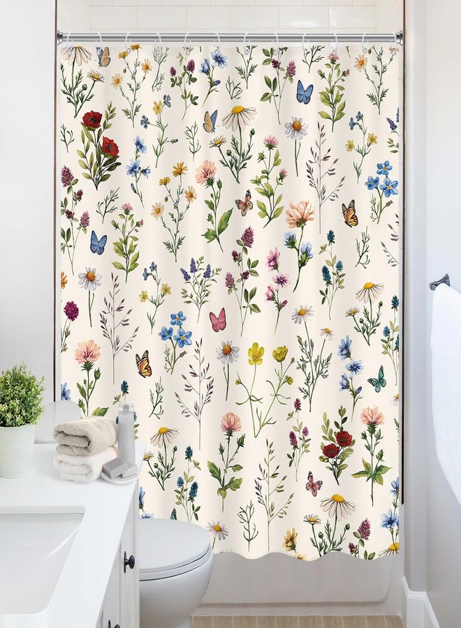 Ufeela Vintage Floral Shower Curtain 72Wx72L Inch Flowers Wildflower Plant Botanical Herbs Rustic Cottage Core Bathroom Set Whimsical Butterfly Woman Girls Bath Curtain Bathtub Accessories Home Decor - Image 4