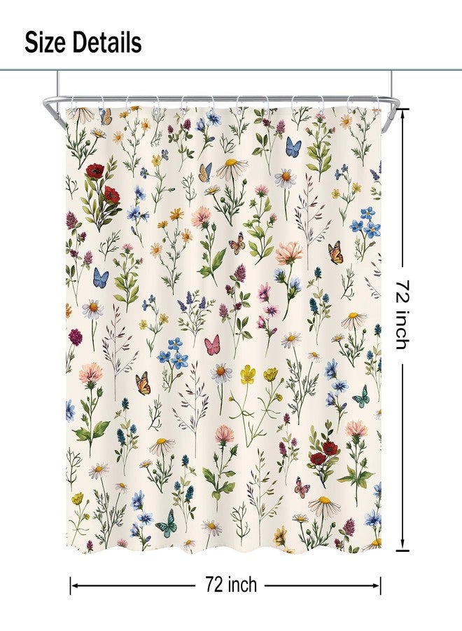 Ufeela Vintage Floral Shower Curtain 72Wx72L Inch Flowers Wildflower Plant Botanical Herbs Rustic Cottage Core Bathroom Set Whimsical Butterfly Woman Girls Bath Curtain Bathtub Accessories Home Decor - Image 5