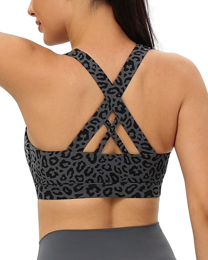 Women's Strappy Criss-Cross Back Sports Bra with Removable Padded Cups, Medium Support, Wire-Free - Image 1
