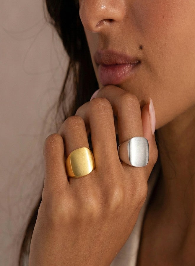 Mytys Statement Chunky Ring Square Gold Plated, Minimalist Modern Geometric Dome Fashion Rings for Women, Trendy Oversized Band Ring Jewelry Gift (Gold, 9) - Image 4