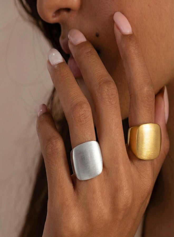 Mytys Statement Chunky Ring Square Gold Plated, Minimalist Modern Geometric Dome Fashion Rings for Women, Trendy Oversized Band Ring Jewelry Gift (Gold, 9) - Image 3