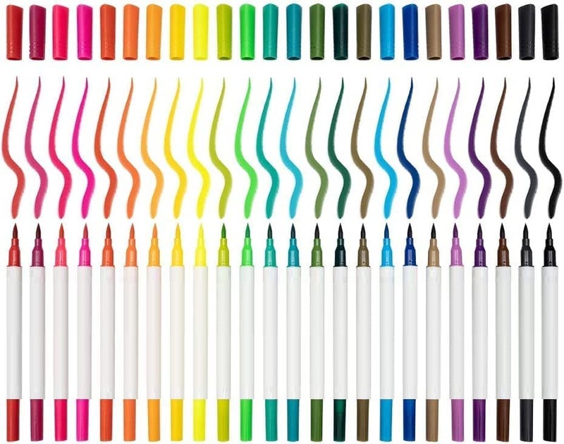 DEOXY 24 Color Shades Dual Tip Acrylic Brush Marker Pen Set for Kids Adult Coloring Drawing Planner Art Craft Supplies, Ink Color-Multicolor - Image 3