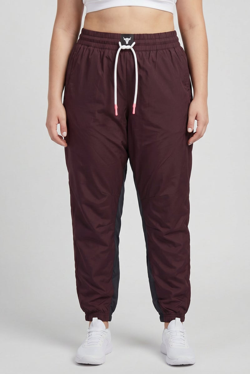 UNDER ARMOUR Women Loose Fit Project Rock Training Track Pants, Maroon - Image 1