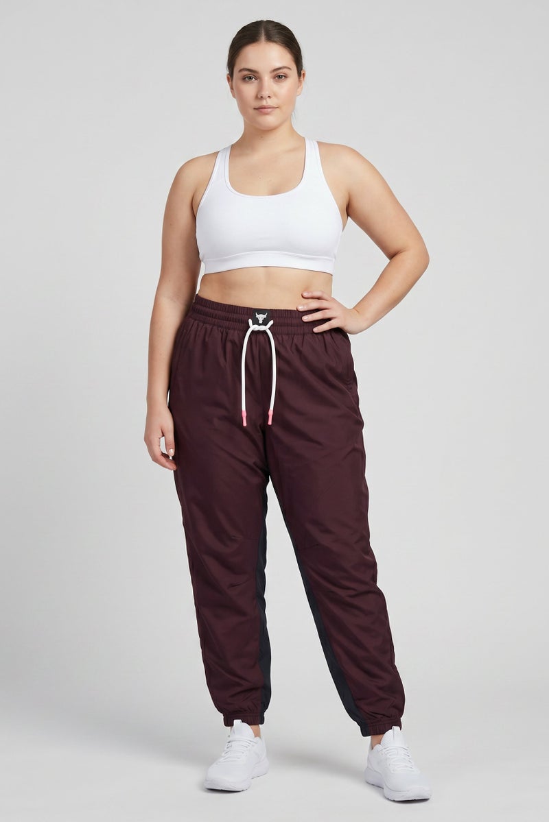 UNDER ARMOUR Women Loose Fit Project Rock Training Track Pants, Maroon - Image 2