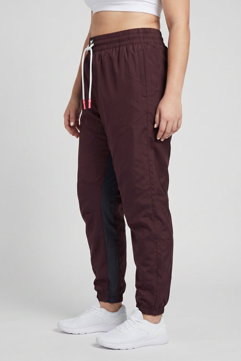 UNDER ARMOUR Women Loose Fit Project Rock Training Track Pants, Maroon - Image 3