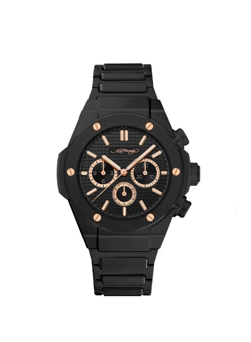 إد هاردي ساعة إد هاردي رجالي سوداء ستانلس ستيل أسود معدني بحزام