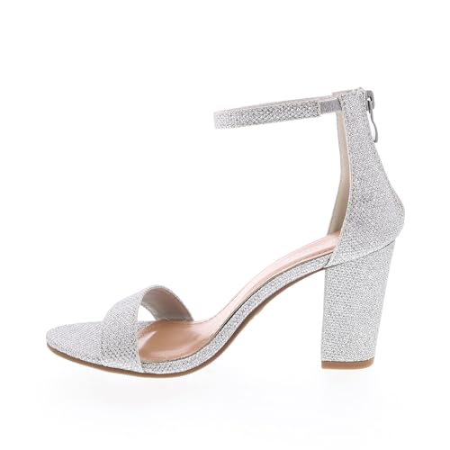 TOP Moda Hannah-1 Ankle Strap Dressy High Heel Sandal, Non-slip Sole, For Wedding, Party, Prom, Evening Wear, or Any Occasion, Sleek Style Block Heel Sandals, Silver Glitter, 10 - Image 4