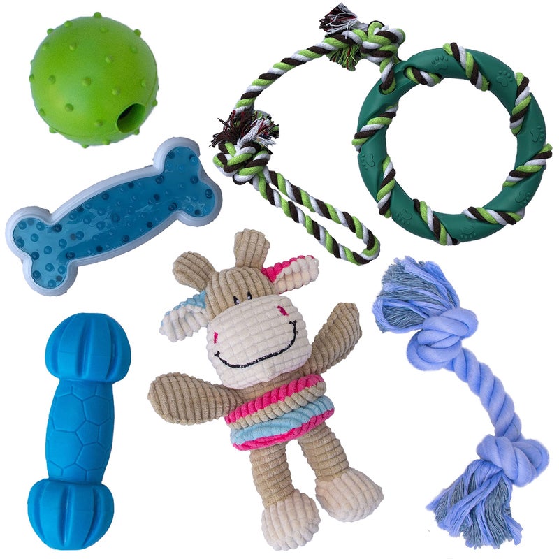 rocket & rex Dog Chew Toy Set for Small to Medium Breeds, Includes All Natural Rubber, Cotton, Ball & Rope Toys, Ideal Puppy Chew Toys for Teething, Reduces Destructive Chewing & Anxiety (Pack of 6) - Image 1