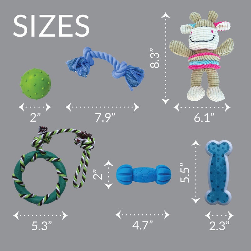 rocket & rex Dog Chew Toy Set for Small to Medium Breeds, Includes All Natural Rubber, Cotton, Ball & Rope Toys, Ideal Puppy Chew Toys for Teething, Reduces Destructive Chewing & Anxiety (Pack of 6) - Image 3