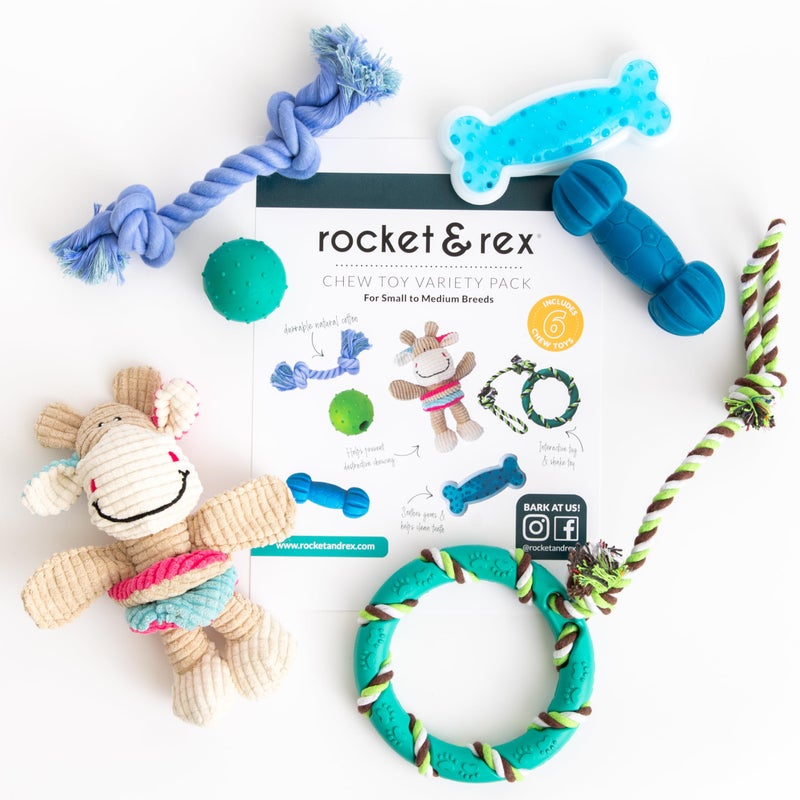 rocket & rex Dog Chew Toy Set for Small to Medium Breeds, Includes All Natural Rubber, Cotton, Ball & Rope Toys, Ideal Puppy Chew Toys for Teething, Reduces Destructive Chewing & Anxiety (Pack of 6) - Image 2