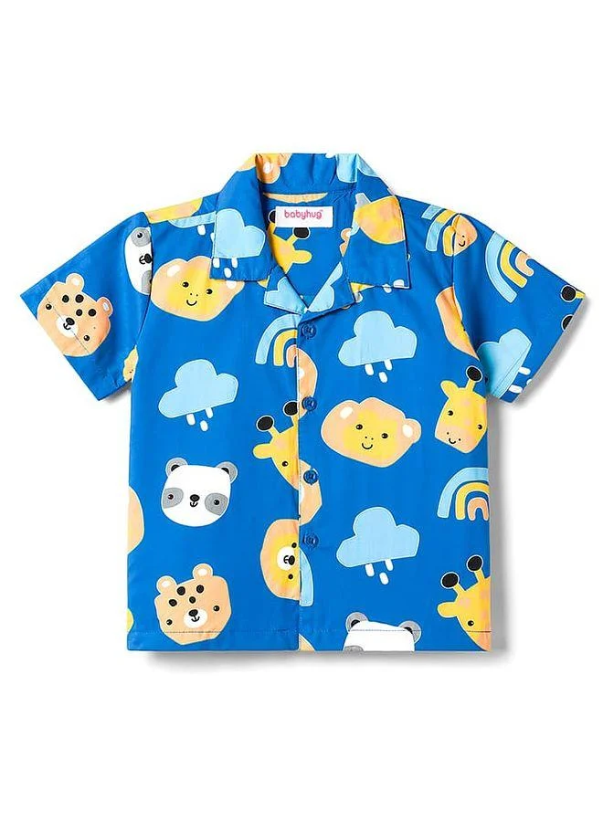 Babyhug Babyhug Cotton Woven Half Sleeves Pajama Set with Animal Print - Blue