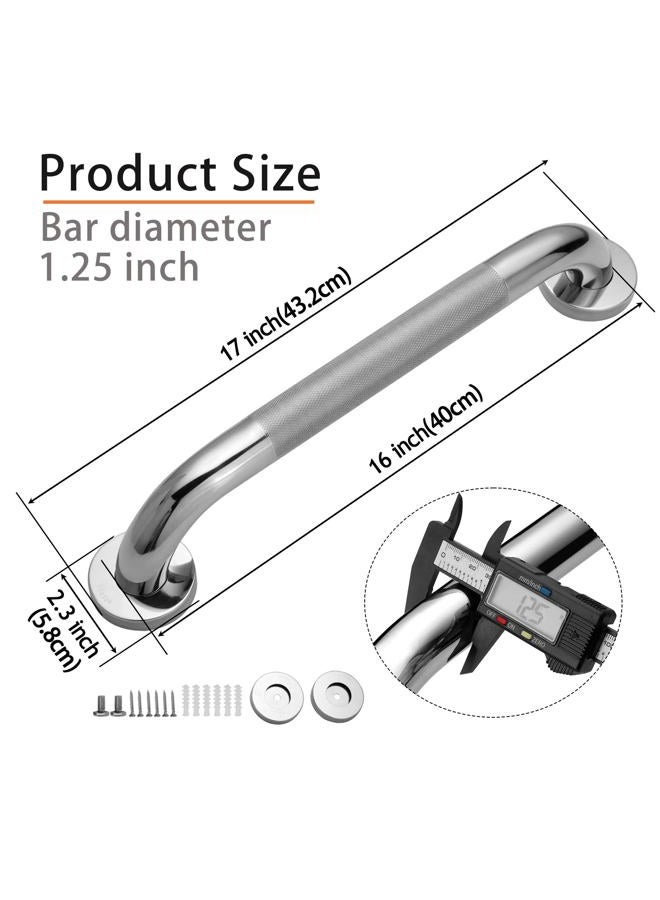 Rackickyer Shower Grab Bar, 2 Pack 16 Inch Bathroom Grab Bar, 1.25" Diameter 304 Stainless Steel Anti-Slip Grab Bars for Bathtubs and Showers, Handicap Shower Grab Bar for Seniors Elderly - Image 2