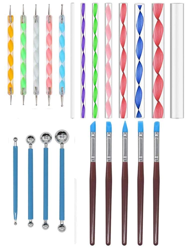 E Shopping 22Pcs Dotting Painting Tools with Mandala Set Pen Dotting with Mandala Stencil Kit Ball Stylus Clay Sculpting Carving Tools Multicolour - Image 1