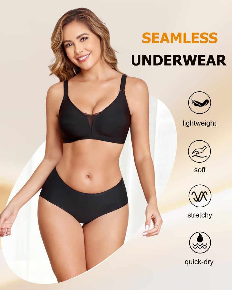 FINETOO 6 Pack Womens Seamless Underwear Full Coverage No Show Hipster Panties Mid Rise Stretchy Invisible Briefs - Image 3