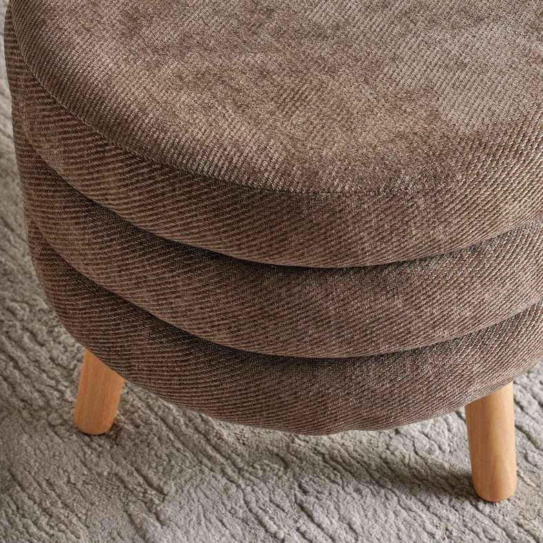 Pan Home Brown Round Pouf With Wooden Legs - Image 2