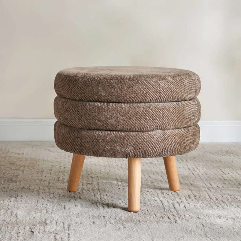 Pan Home Brown Round Pouf With Wooden Legs - Image 4