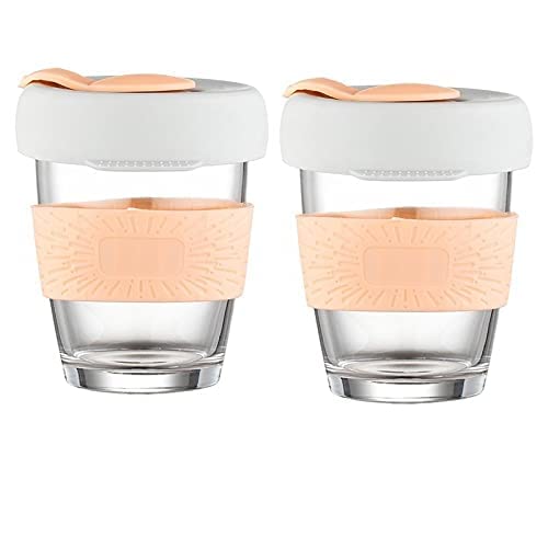 TASKHOUSE Glass Water Tumbler with Lid Drinking Coffee Sipper Bottle Wide Mouth Smoothie Cup Reusable Mug Dishwasher Safe and BPA Free 350ml Orange Pack 2 - Image 1