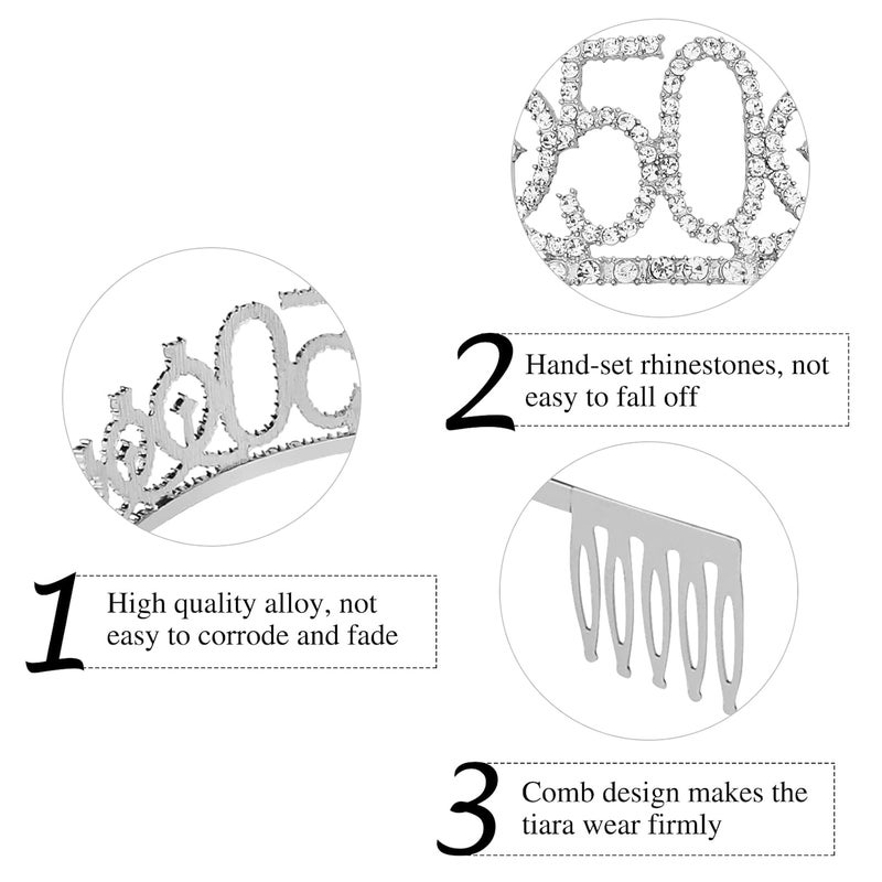 Semato "50 & Fabulous" Birthday Tiara and Sash Kit- 50th Birthday Gifts for Women 50th Birthday Party Decorations (silver) - Image 3