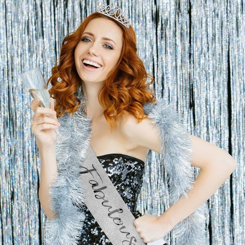 Semato "50 & Fabulous" Birthday Tiara and Sash Kit- 50th Birthday Gifts for Women 50th Birthday Party Decorations (silver) - Image 5