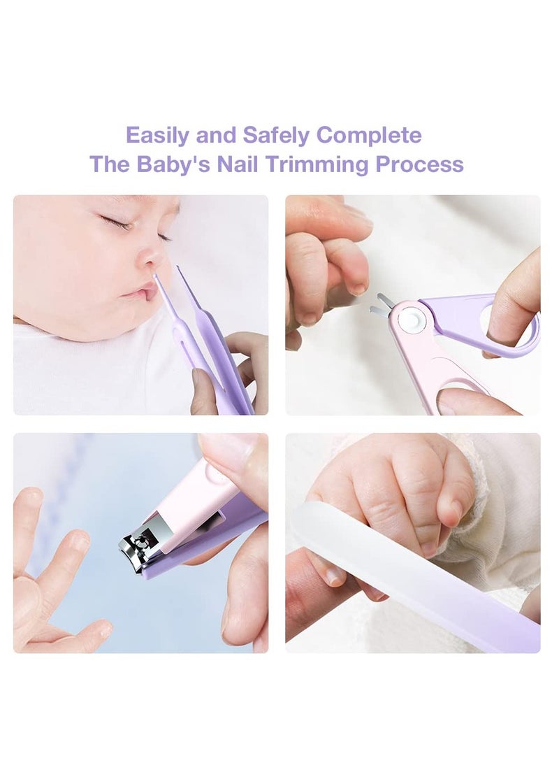 SYOSI Baby Nail Kit 4-in-1 Baby Nail Care Set Kit with Transparent Box and Crown Decoration Nail Clippers Scissor Nail File Tweezers - Idear Baby Gift for Newborn Infant Toddler and Kids Purple - Image 5