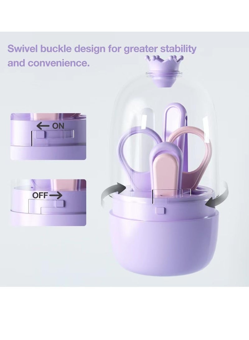 SYOSI Baby Nail Kit 4-in-1 Baby Nail Care Set Kit with Transparent Box and Crown Decoration Nail Clippers Scissor Nail File Tweezers - Idear Baby Gift for Newborn Infant Toddler and Kids Purple - Image 3