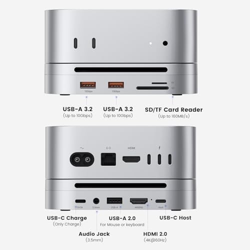 Dralaw Mac mini M4 Dock & Hub with 8TB NVMe SSD Enclosure, 4K@60Hz HDMI, 2x10Gbps USB A, 1x5Gbps USB A, USB-C Charge, SD/TF, Audio 3.5mm, Stand Docking Station for Mac mini M4/M4 Pro - Image 2
