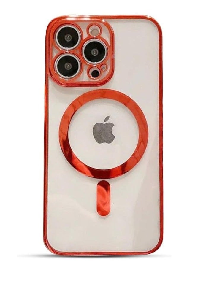 ten.tech Transparent Magnetic Protection Cover Compatible with MagSafe for iPhone 12 Pro Max Mobile Phone, Anti-Shock and Anti-Scratches, and Camera Lens Protector (Red) by Tin Tech  - Image 1