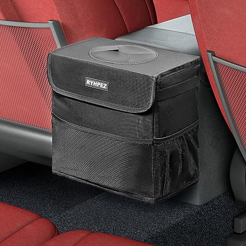 Ryhpez Car Trash Can with Lid - Car Accessories for Women Men, Vehicle Trash Bin Storage Bag, Truck Garbage Can Foldable with Metal Rack Support for Back Seat Hanging (2.4 Gallon/9L) - Image 1