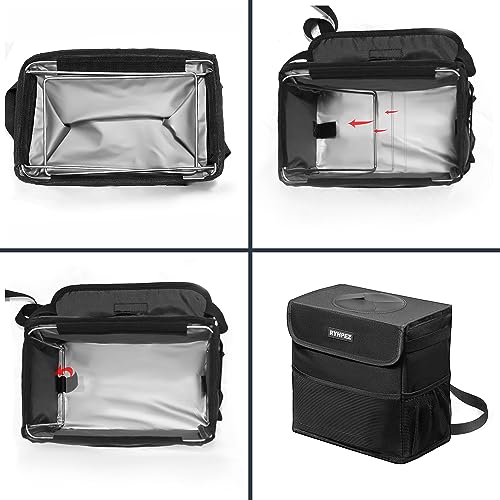Ryhpez Car Trash Can with Lid - Car Accessories for Women Men, Vehicle Trash Bin Storage Bag, Truck Garbage Can Foldable with Metal Rack Support for Back Seat Hanging (2.4 Gallon/9L) - Image 5