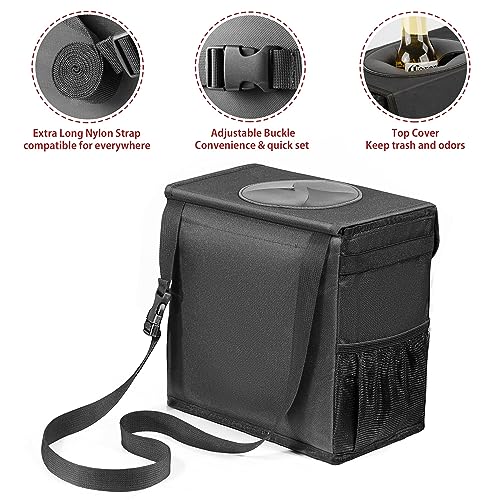 Ryhpez Car Trash Can with Lid - Car Accessories for Women Men, Vehicle Trash Bin Storage Bag, Truck Garbage Can Foldable with Metal Rack Support for Back Seat Hanging (2.4 Gallon/9L) - Image 3