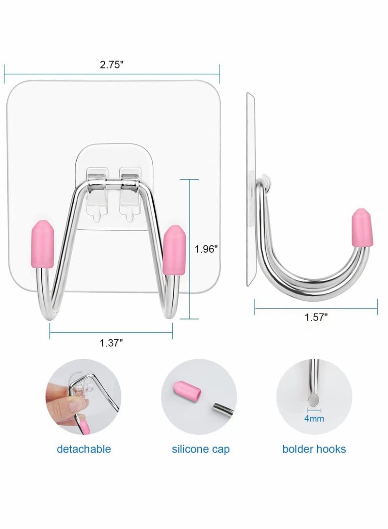 KASTWAVE Self Adhesive Wall Hooks, Dual Head Large Heavy Duty Hooks, for Hanging Utility Hooks, for Kitchen Bathroom Ceiling Reusable Adhesive Hooks for Key, 12 Pack Max 30lb - Image 2