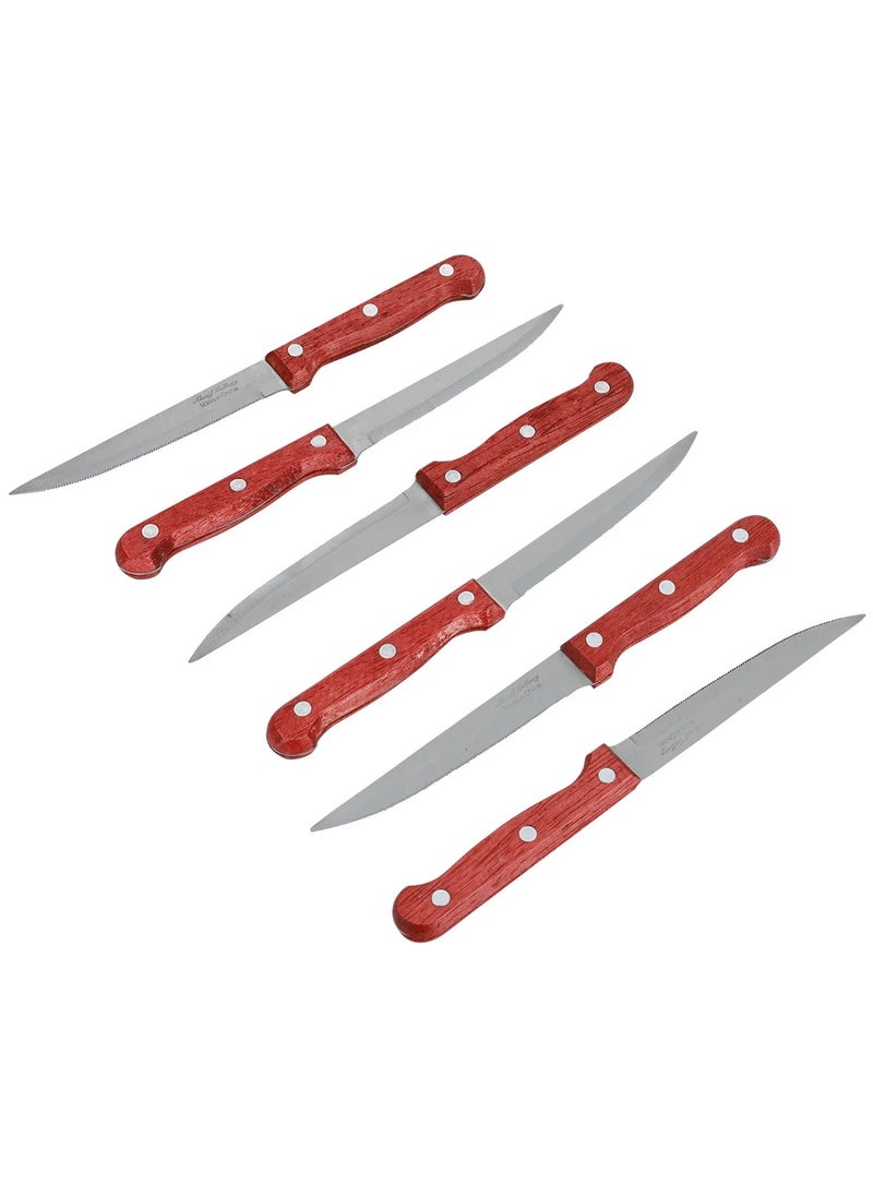 Alsaif Gallery Al Saif Gallery 6 piece serrated knife set with wooden handle  - Image 1