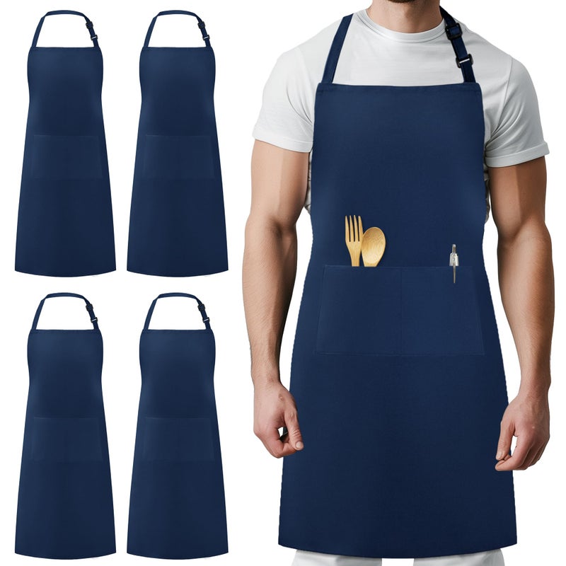 Syntus 4 Pack Adjustable Bib Apron with 2 Pockets Cooking Kitchen Aprons for Women Men Chef Nautical Blue - Image 2