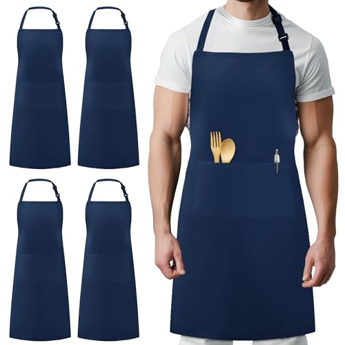 Syntus 4 Pack Adjustable Bib Apron with 2 Pockets Cooking Kitchen Aprons for Women Men Chef Nautical Blue - Image 1