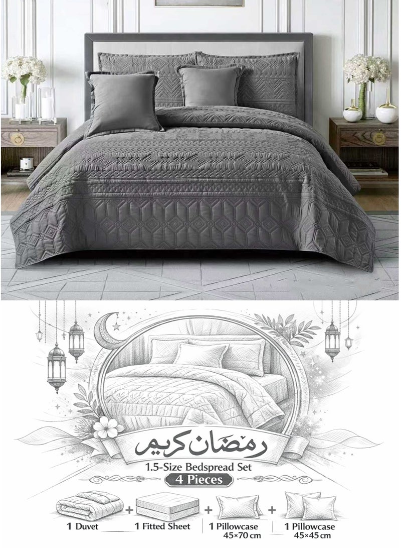 ميرال مفرش سرير نفر ونص سادة مضغوط – 4 قطع – لحاف محبوك 160×210 سم مع شرشف مغاط 120×200 سم - Image 1