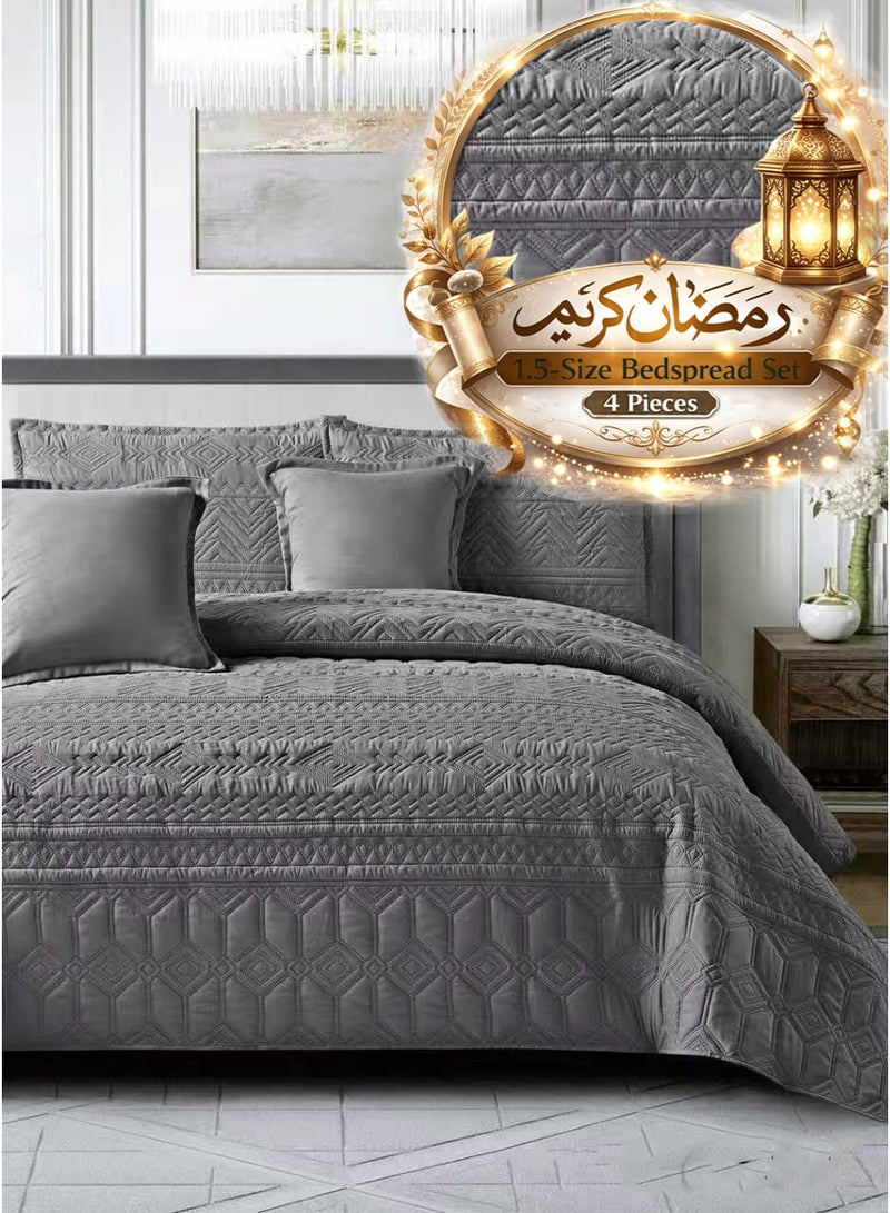 ميرال مفرش سرير نفر ونص سادة مضغوط – 4 قطع – لحاف محبوك 160×210 سم مع شرشف مغاط 120×200 سم - Image 2