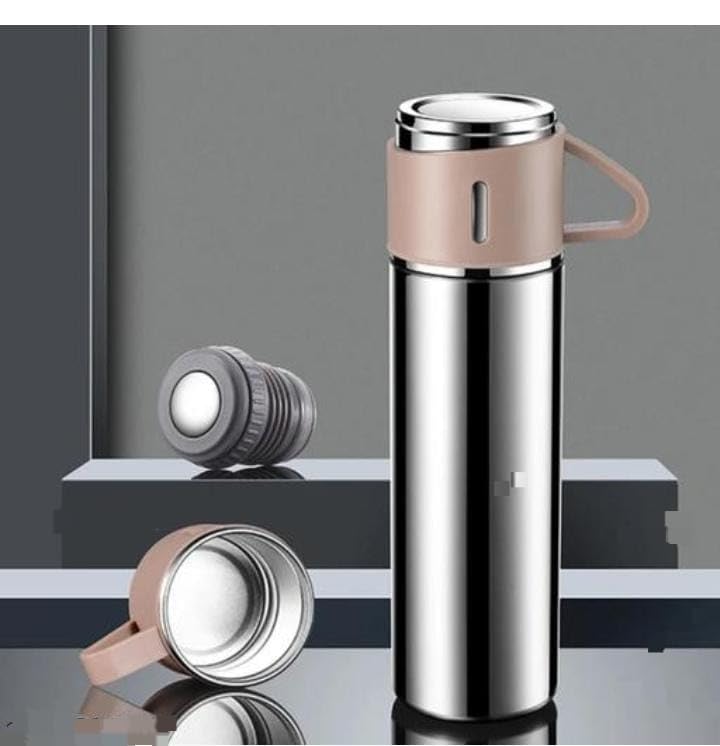 Generic Tc Enterprise Stores - 500ML Stainless Steel Vacuum Flask | Water Bottle with Gift | Thermos with Coffee Tumbler | Water Bottle | Tea Mug Set Portable | Business | Travel (Silver, Pack of 1)  - Image 1