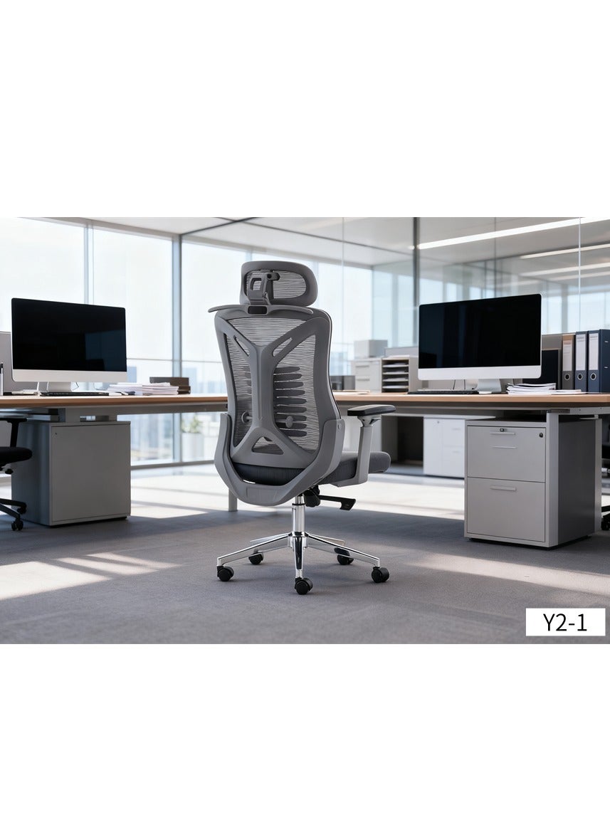 Ergonomic Office Chair, High Back Mesh Home Computer Desk Chair with Flip-Up Armrests & Headrest, Height Adjustable Swivel PC Gaming Chair for Home Office (Grey, Y2-1)
