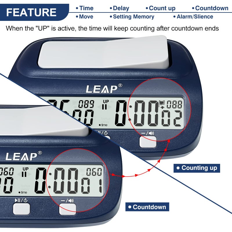LEAP Digital Chess Timer - Professional with Time Bonus and Delay Features, Great for Chess I-Go, Navy - Image 2