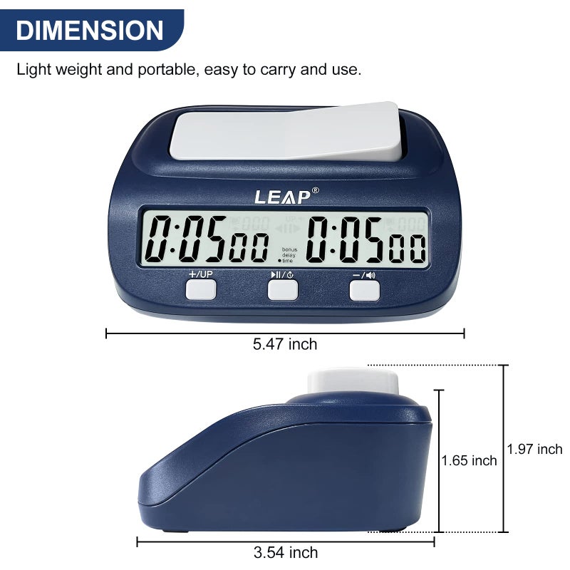 LEAP Digital Chess Timer - Professional with Time Bonus and Delay Features, Great for Chess I-Go, Navy - Image 4