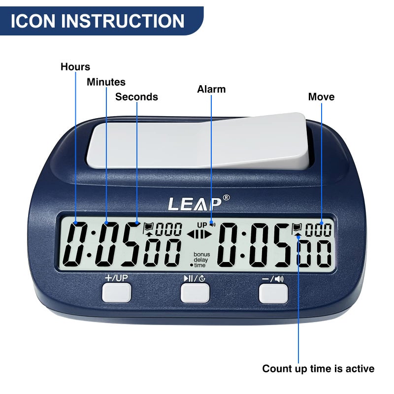 LEAP Digital Chess Timer - Professional with Time Bonus and Delay Features, Great for Chess I-Go, Navy - Image 5