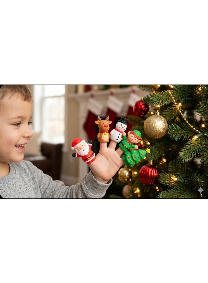 Toon Toyz 5-Piece Christmas Holiday Finger Puppets Set - Soft Rubber Festive Toys for Kids (Santa, Elf, Snowman, Tree, Reindeer) - Image 2